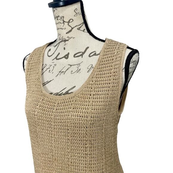 Vintage 1990s Chico's Gold Crochet Mesh Midi Dress Size Medium Boho 100% Cotton - Picture 9 of 13